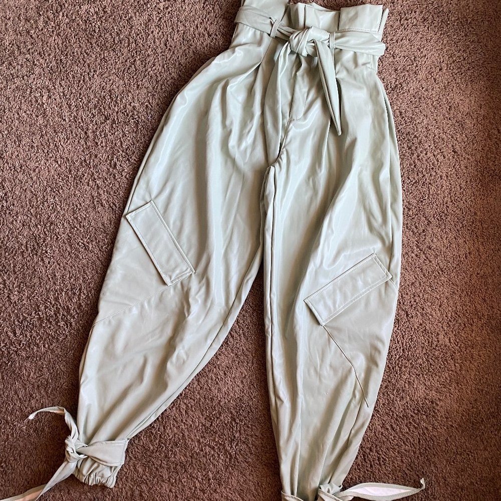 Mint High Waisted Paper Bag Pants